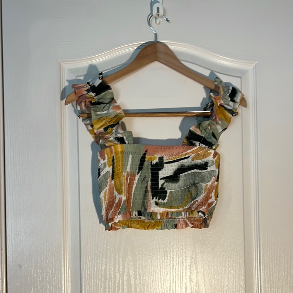 Luxxel Green and Orange Ruffled Crop Top